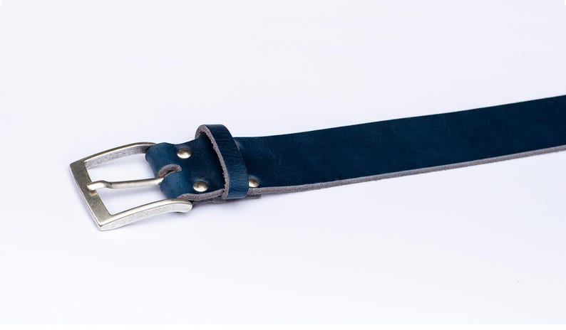 Handmade Men’s Leather Belt Blue – English Hide, Rugged, Made in Britain Width 40mm image 6