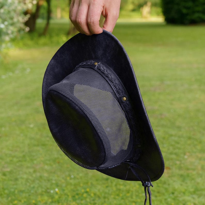Leather Mesh Sides Cowboy Hat – Breathable Outback Hat, Distressed Foldable Bush Hat for Men & Women, Outdoor Sun Hat by Wombat Leather