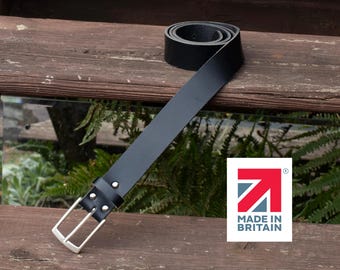 Handmade Black Leather Belt Mens – 35mm English Hide, Made in Britain