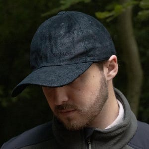 Weathered Leather Baseball Cap Lightweight UV Protection for Hiking, Trekking & Outdoor Adventures by Wombat Outdoor Black