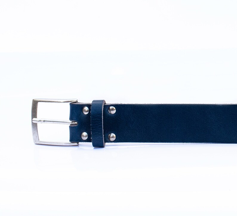 Handmade Men’s Leather Belt Blue – English Hide, Rugged, Made in Britain Width 40mm image 8