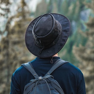 Leather Cowboy Hat Weatherproof Foldable Outback Hats - Australian Bush Style for Hiking & Outdoor Adventures by Wombat