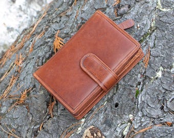 Women’s Cognac Leather Wallet – Handmade RFID Blocking Purse | Personalised Gift, Vintage