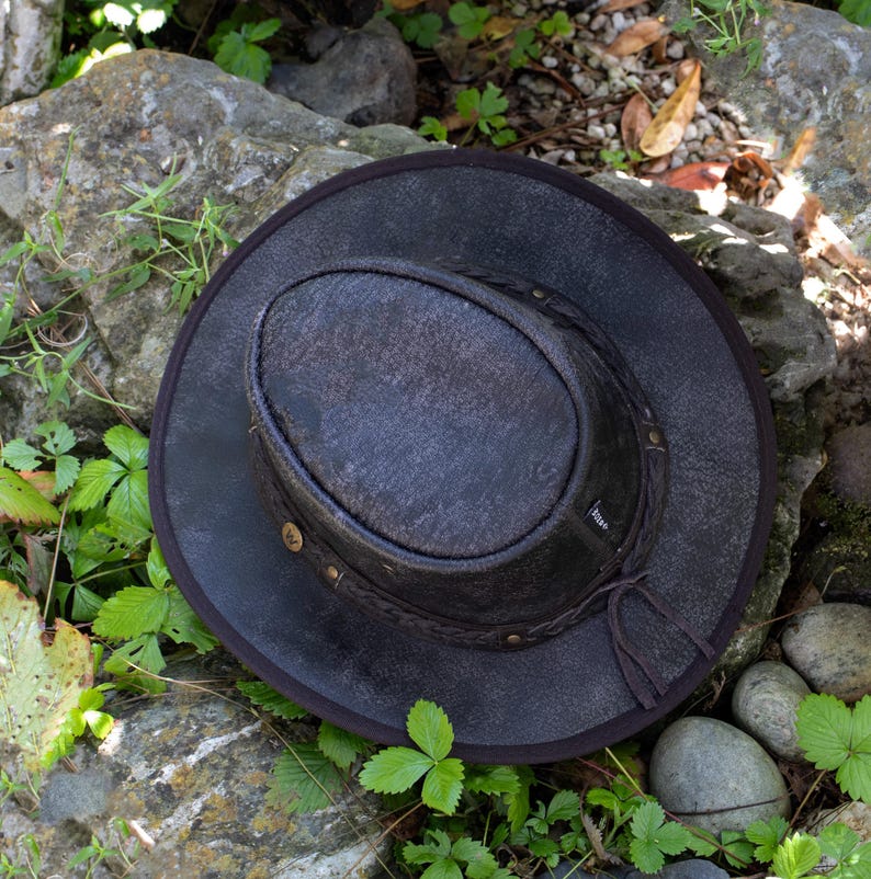 Sombrero Outback de cuero envejecido, sombrero vaquero plegable e impermeable, sombrero de ala ancha para aventuras. imagen 5
