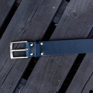 Handmade Men’s Leather Belt Blue – English Hide, Rugged, Made in Britain Width 40mm image 4