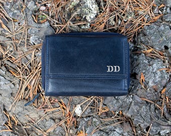 Navy Leather Purse for Women, RFID Wallet, Handmade Full Grain Leather Accessory