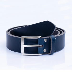Handmade Men’s Leather Belt Blue – English Hide, Rugged, Made in Britain Width 40mm image 5
