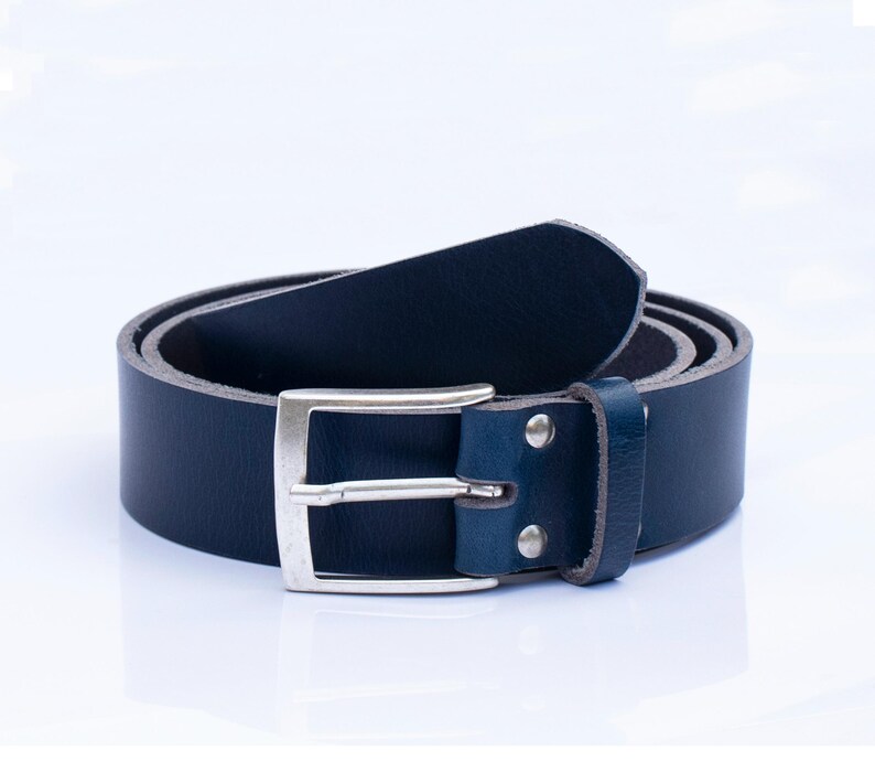 Handmade Men’s Leather Belt Blue – English Hide, Rugged, Made in Britain Width 40mm image 5