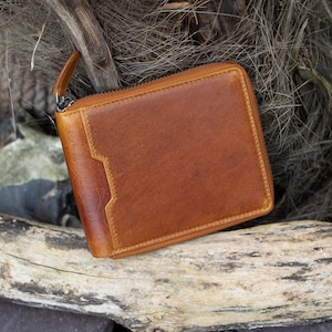 Leder Reißverschluss Geldbörse für Männer, handgefertigte Geldbörse mit RFID-Schutz | Personalisierte Monogramm-Geldbörsen aus der Wombat Artisan-Palette