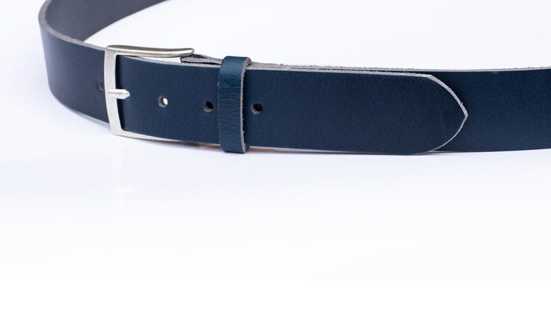 Handmade Men’s Leather Belt Blue – English Hide, Rugged, Made in Britain Width 40mm image 7