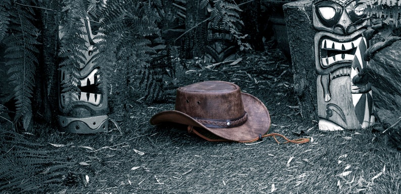 Chapeau en cuir pliable wombat The Wilds cuir pleine fleur, homme femme, chapeaux de cow-boy unixex personnalisés trekking chapeau de brousse australienne image 8