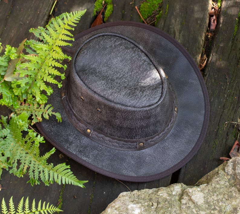Sombrero Outback de cuero envejecido, sombrero vaquero plegable e impermeable, sombrero de ala ancha para aventuras. imagen 4