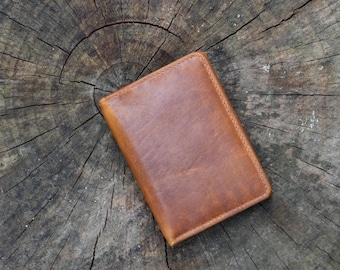 Minimalist Leather Wallet – Slim Pocket Wallets | RFID Blocking | Personalized Initials | Full-Grain Tan