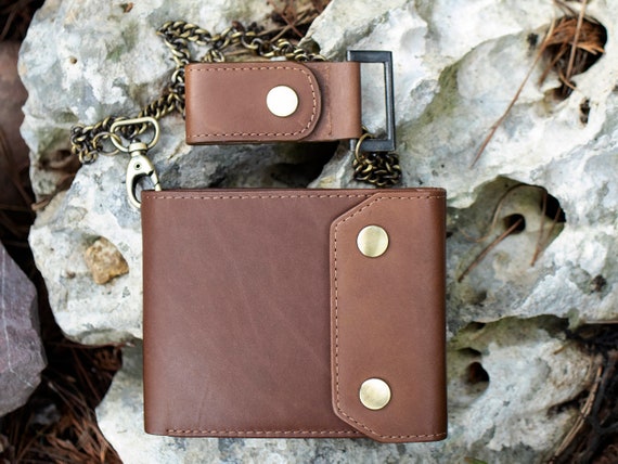Cartera de cuero para motociclista carteras de cadena para hombre