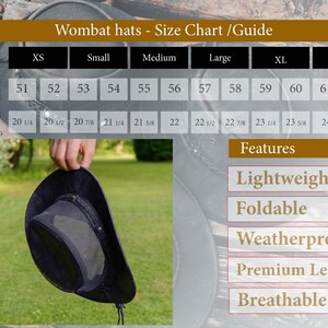 Leather Mesh Sides Cowboy Hat – Breathable Outback Hat, Distressed Foldable Bush Hat for Men & Women, Outdoor Sun Hat by Wombat Outdoor size guide
