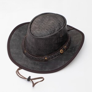 Sombrero Outback de cuero envejecido, sombrero vaquero plegable e impermeable, sombrero de ala ancha para aventuras. imagen 6