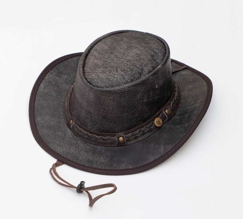 Sombrero Outback de cuero envejecido, sombrero vaquero plegable e impermeable, sombrero de ala ancha para aventuras. imagen 6