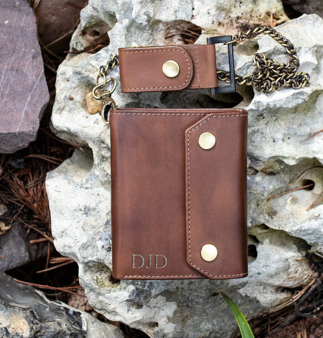 Personalised Men's English Hide Leather Wallet 100 Genuine Biker Chain