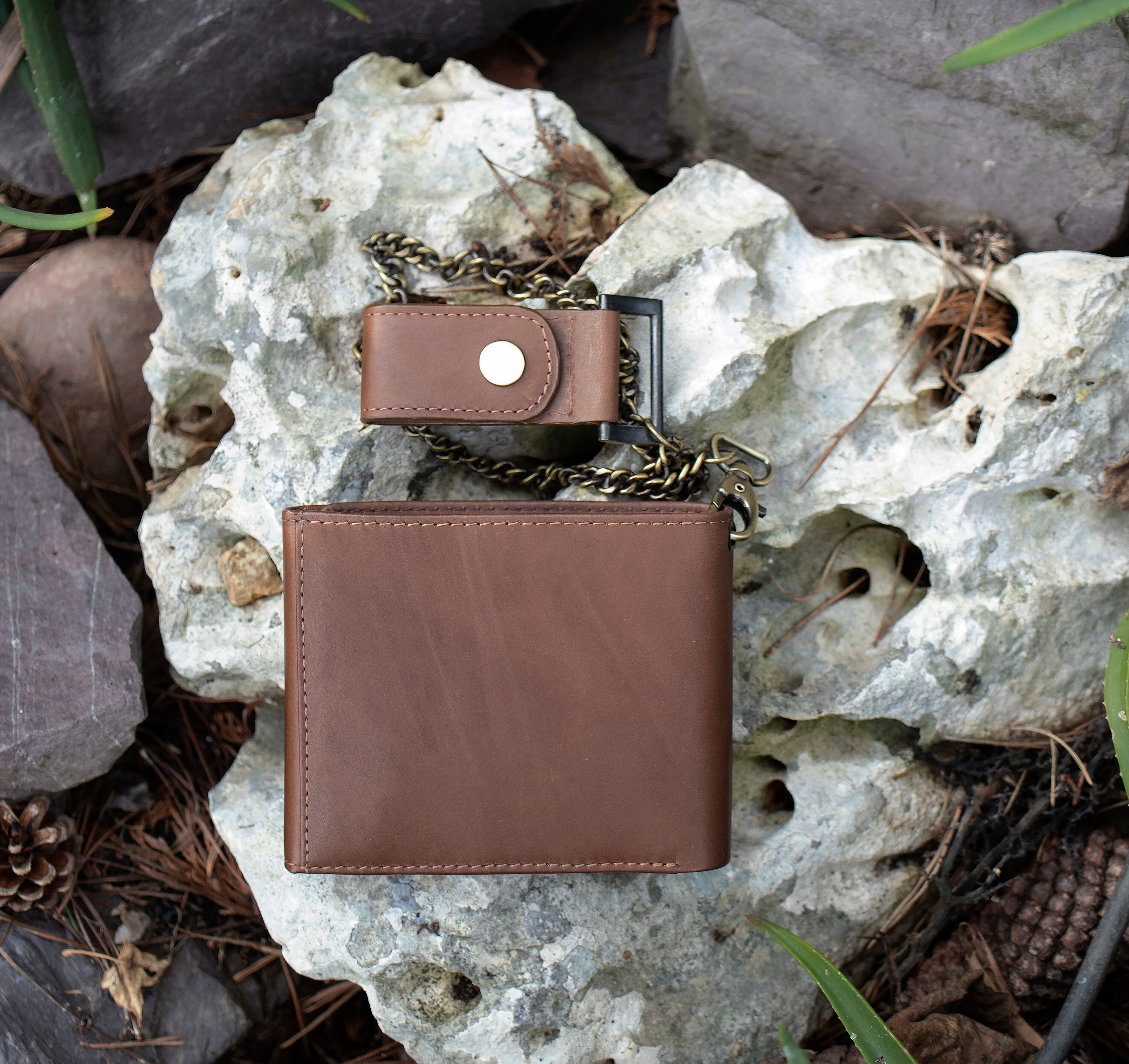 Biker Wallet Personalized Leather Metal Chain & Initials Biker Wallet Personalized Leather Metal Chain & Initials
