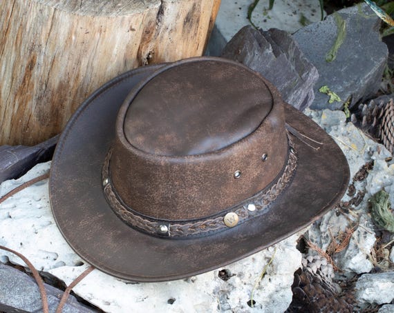 頑丈なオーストラリア風ハット ブラウンレザー ブッシュハット
