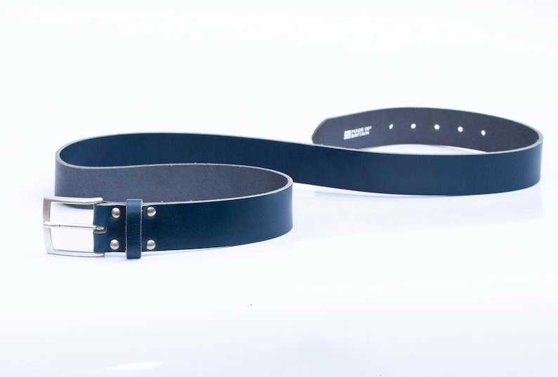 Handmade Men’s Leather Belt Blue – English Hide, Rugged, Made in Britain Width 40mm image 9