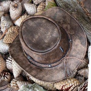 Chapeau en cuir pliable wombat The Wilds cuir pleine fleur, homme femme, chapeaux de cow-boy unixex personnalisés trekking chapeau de brousse australienne image 3