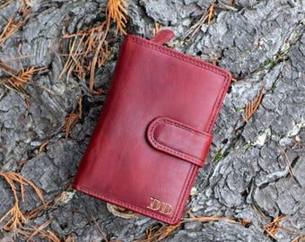Women’s Burgundy Leather Wallet – RFID Blocking Purse, Handmade Full-Grain, Personalised