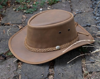 Wombat Crazy Horse Leather Outback Hat | Full Grain Bush Cowboy Hat