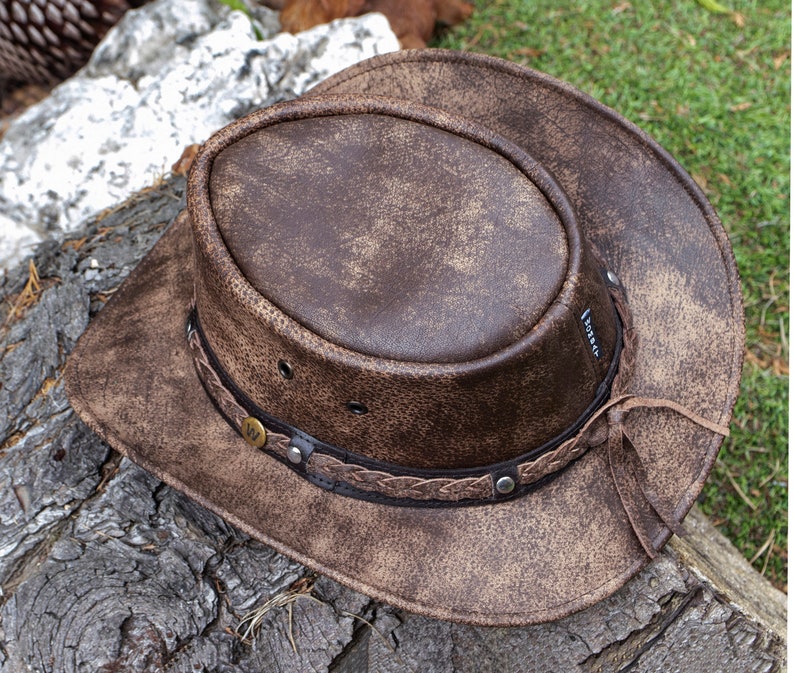 Wombat Foldable Leather Hat The Wilds Full Grain Leathers Men's Woman's Unixex Cowboy Personalised Hats Trekking Australian Bush Hat image 4