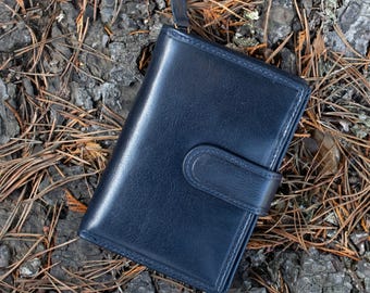 Women’s Navy Leather Wallet – Handmade RFID Blocking Purse | Personalized Gift  | Vintage