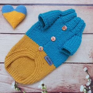 Knit dog sweater yellow and blue colors ,Yorkie dog sweater ,  Sweater for puppy , Cute chihuahua clothes , Knitted dog jumper