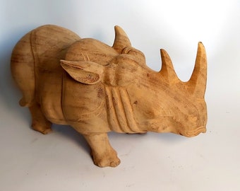 Wooden Rhino Sculpture, Animal Figure, Wood Carving, Handmade Statue, Animal Lover, Wild Animal, Home Decor, Birthday Gift, 12 CM