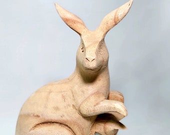 Escultura de canguro de madera, estatua de animal, talla de madera de canguro, estatua hecha a mano, figura de animal, amante de los animales, decoración del hogar, 20 cm