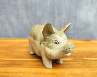Wooden Pig Sculpture, Wood Carving, Pig Statue, Animal Figurine, Handmade Pig Statue, Ornament Statue, Home Decor, Birthday Gift, 2.3 inch