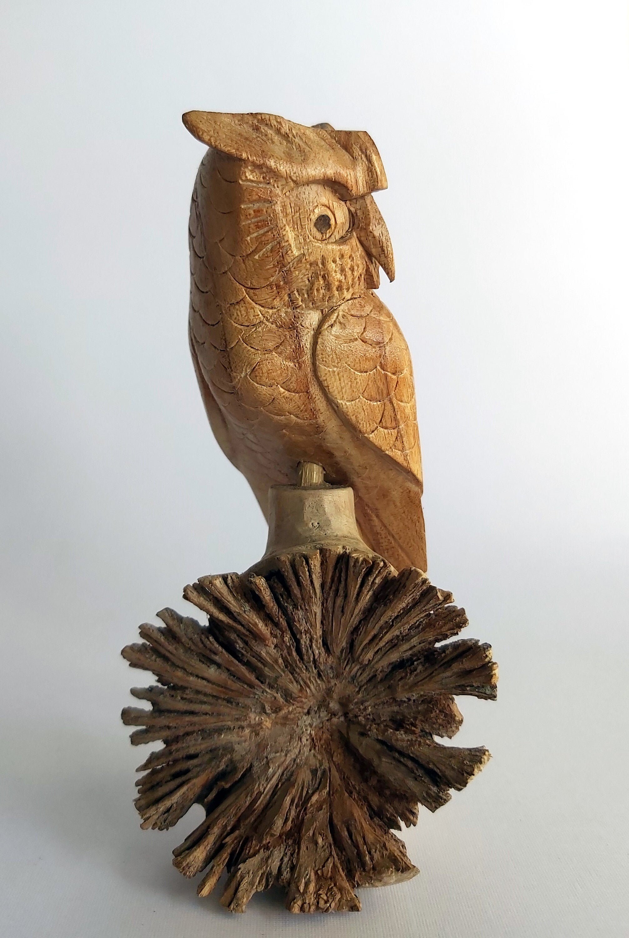 Owl on Tree Sculpture, Wooden Bird Statue, Wooden Parasite , Room Decor, Animal Figurine, Nocturnal 
