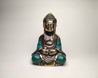 Bronze Buddha Statue, Meditating Buddha, Buddha Figurine, Buddhist on Altar, Spiritual Gifts, Home Decor, Rare Item, 3.7 Inch