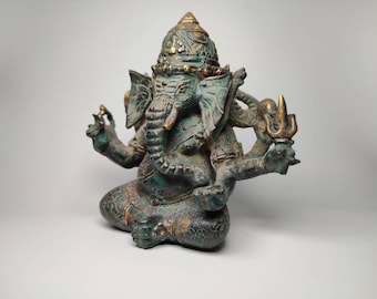 ガネーシャ像 - アンティークタイ風 ブロンズ製 ガネーシャ座像 - 11
