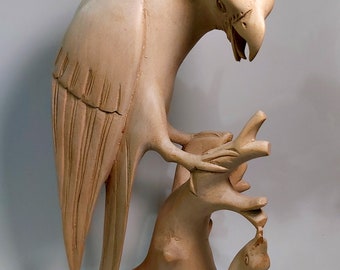 Wooden Parrot Sculpture, Parrot Statue, Handmade Statue, Animal Figure, Bird Lover, Home Decor, Birthday Gift, 30 CM