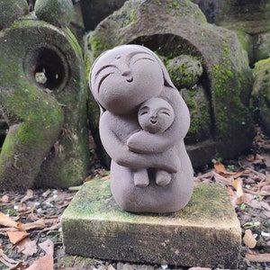 Jizo Buddha With Baby, Jizo Stone, 7.8 Inch, Jizo Buddha Statue, Japanese Buddha, Children Guardian, Traveler Guardian, Garden Decor