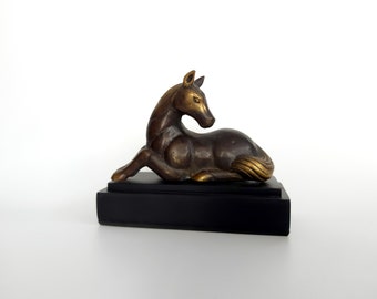 Bronze Horse Statue, Seating Horse, Bronze Sculpture, Horse Figurine, Wild Animal, Gift for Boyfriend, Home Decor, Birthday Gift.