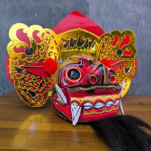 Balinesische Barong Maske, Kinder Spielzeug, Holzschnitzerei, Handgefertigte Barong Maske, balinesische Mythologie, Schutz Statue, Wanddekoration, Wohnkultur