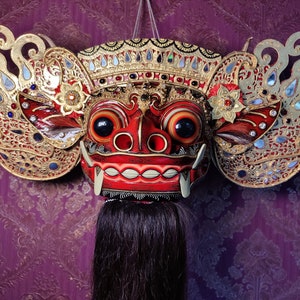 Balinesische Barong-Maske, gute Qualität, Holzschnitzerei, handgefertigte Barong-Maske, balinesische Mythologie, Schutzstatue, Wanddekor, Wohnkultur