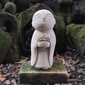 Jizo Buddha Stone, 9.8 Inch, Praying Jizo Buddha Statue, Japanese Buddha, Children Guardian, Traveler Guardian, Home Decor, Garden Decor