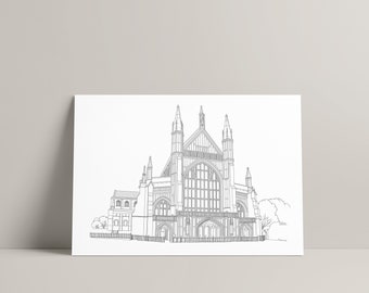 Winchester Cathedral, Travel Art, Line Art, Line Drawing, digital download, Travel decor, print at home, architecture, landmark