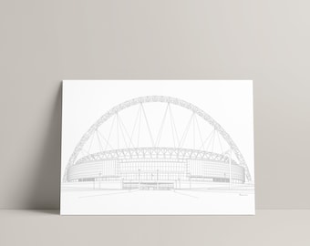 Wembley Stadium, London, Line Art, Line Drawing, digital download, Travel decor, print at home, architecture, sports