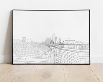 London Rooftops, Skyline, UK, Line Art Drawing, City Scene, Street View, Landmark, Home and Travel Decor