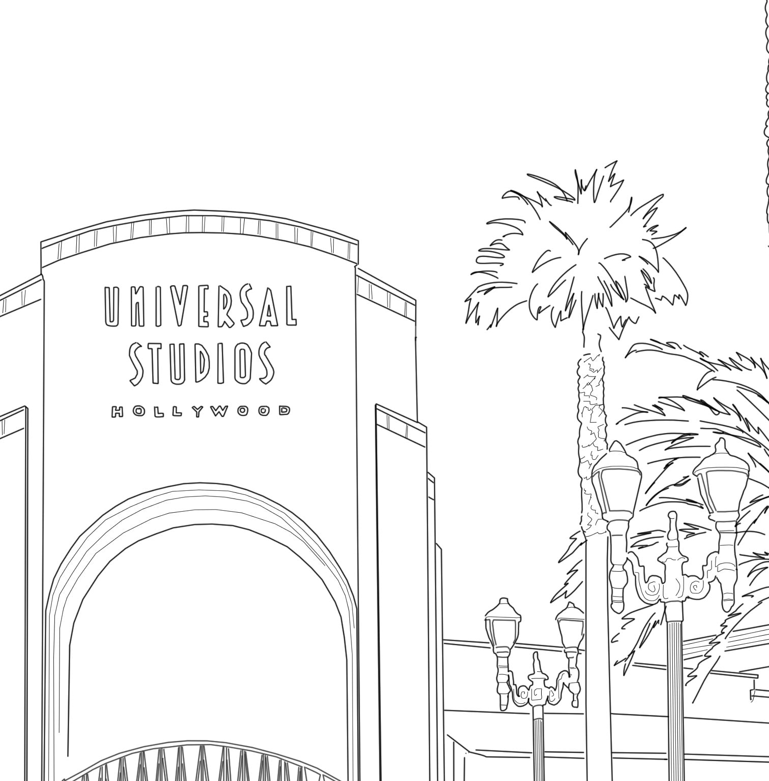 Universal Studios Hollywood Los Angeles Line Art Drawing Etsy UK