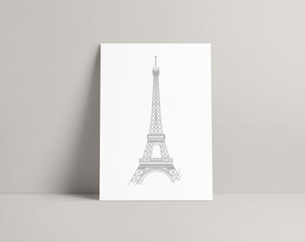 Eiffel Tower, Paris, France, Line Art, Line Drawing, digital download, Travel decor, print at home, landmark