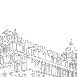 Pisa, Italy, Line Art Drawing, the Leaning Tower, Street View, Landmark ...