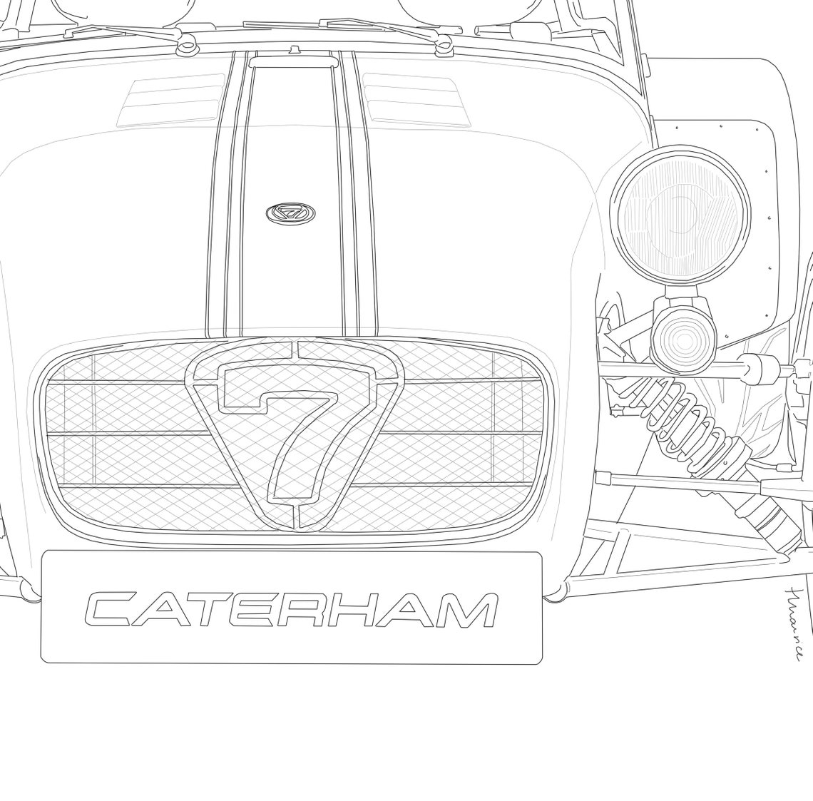 Caterham 7 Car Line Art Drawing Transport Classic Car Etsy UK